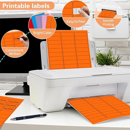 1" x 2 - 5/8" Colored Address Labels, 600 Bright Orange Label Stickers - Laser/Ink Jet Printer Mailing Labels, 8.5"x11" 20 per Sheet | Laser Inkjet Printer Labels - TrueDesk