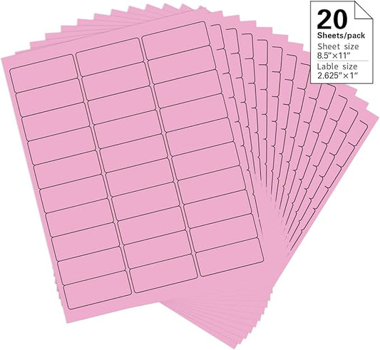1" x 2 - 5/8" Colored Address Labels, 600 Bright Pink Label Stickers - Laser/Ink Jet Printer Mailing Labels, 8.5"x11" 20 per Sheet | Laser Inkjet Printer Labels - TrueDesk