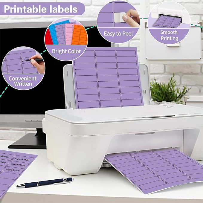 1" x 2 - 5/8" Colored Address Labels, 600 Bright Purple Label Stickers - Laser/Ink Jet Printer Mailing Labels, 8.5"x11" 20 per Sheet | Laser Inkjet Printer Labels - TrueDesk