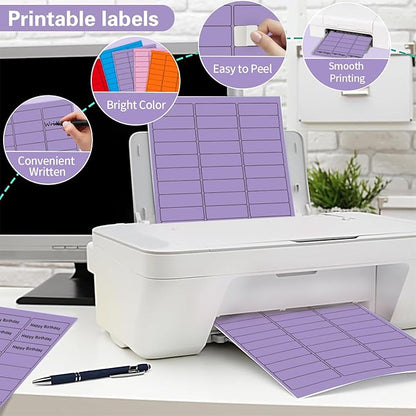 1" x 2 - 5/8" Colored Address Labels, 600 Bright Purple Label Stickers - Laser/Ink Jet Printer Mailing Labels, 8.5"x11" 20 per Sheet | Laser Inkjet Printer Labels - TrueDesk