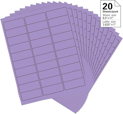1" x 2 - 5/8" Colored Address Labels, 600 Bright Purple Label Stickers - Laser/Ink Jet Printer Mailing Labels, 8.5"x11" 20 per Sheet | Laser Inkjet Printer Labels - TrueDesk