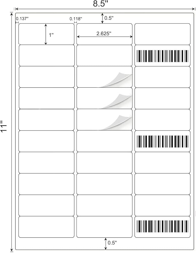 1" x 2 - 5/8" Shipping Address Labels 1500 Label Stickers Paper for Laser/Inkjet Printer 30 per Page Printable Mailing Labels - Matte, 50 Sheets | Laser Inkjet Printer Labels - TrueDesk