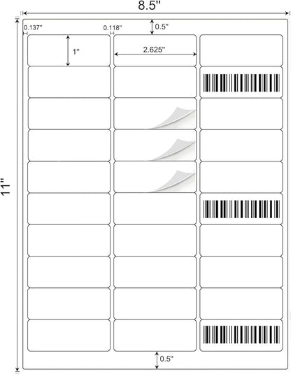 1" x 2 - 5/8" Shipping Address Labels 1500 Label Stickers Paper for Laser/Inkjet Printer 30 per Page Printable Mailing Labels - Matte, 50 Sheets | Laser Inkjet Printer Labels - TrueDesk