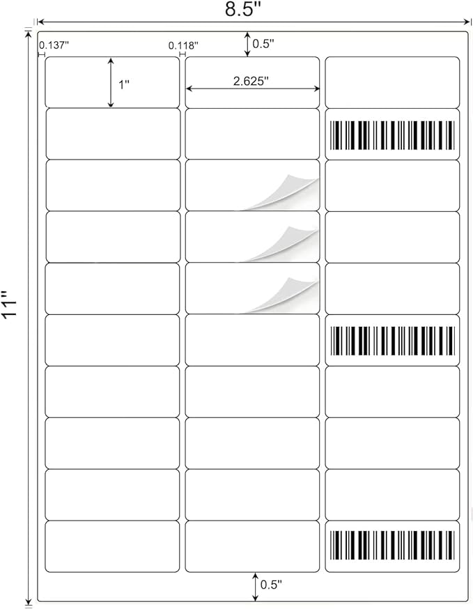 1" x 2 - 5/8" Shipping Address Labels 15000 Label Stickers Paper for Laser/Inkjet Printer 30 per Page Printable Mailing Labels - Matte, 500 Sheets | Laser Inkjet Printer Labels - TrueDesk