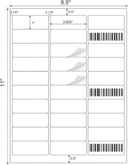 1" x 2 - 5/8" Shipping Address Labels 15000 Label Stickers Paper for Laser/Inkjet Printer 30 per Page Printable Mailing Labels - Matte, 500 Sheets | Laser Inkjet Printer Labels - TrueDesk