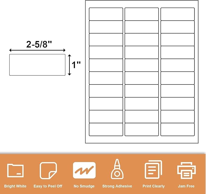 1" x2 - 5/8 Address Labels, 900 Label Stickers Printable White Address Labels Personalized, for Laser/Inkjet Printing - 30 Per Page (30 Sheets) | Laser Inkjet Printer Labels - TrueDesk
