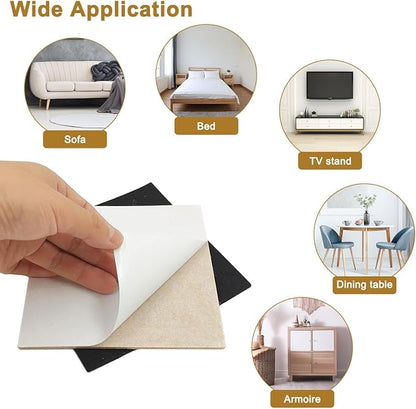 10 Pcs Felt Furniture Pads, 5 x 5 inch, Self Adhesive Felt Pads, Large Non Slip Felt Sheets Protectors for Hardwood Wood Floors Heavy Duty Chair Wall Furniture Feet Laminate Flooring, Beige/Black | Furniture Pads - TrueDesk