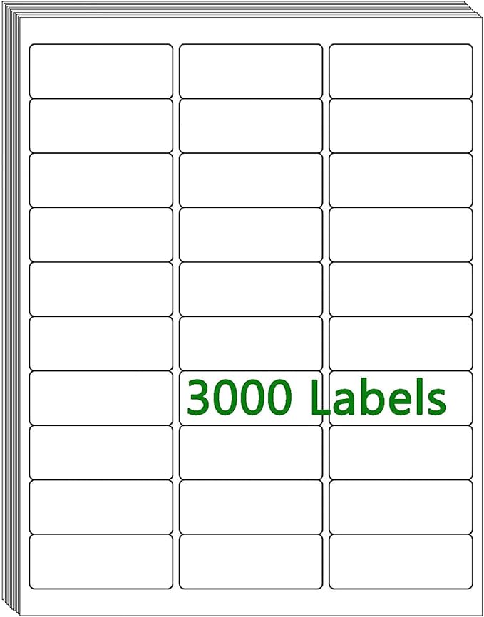 100 Sheets 30 UP 1" x2 - 5/8 Shipping Labels 3000 Pcs FBA Label Stickers for Laser/Inkjet Printers, White Blank Sticker Name Tags, 30 Per Page | Laser Inkjet Printer Labels - TrueDesk