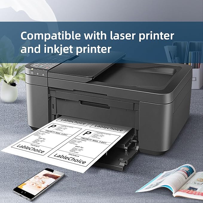100 Sheets 400 Pcs 4"x5" 4 Up Shipping Address Labels for Laser & Inkjet Printers, Permanent Adhesive 4 per Page Shipping Labels, 4 to a Page Labels, 4 Stickers per Sheet | Laser Inkjet Printer Labels - TrueDesk