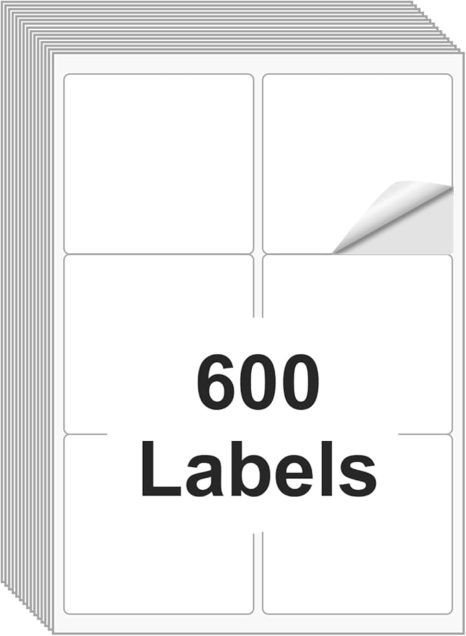 [100 Sheets 600 Labels] Shipping Labels 3 1/3"x4" Printable White 6 up Labels for Laser/Inkjet Printers, Mailing FBA Address Label Sticker Paper - Permanent Adhesive Label Blank | Laser Inkjet Printer Labels - TrueDesk