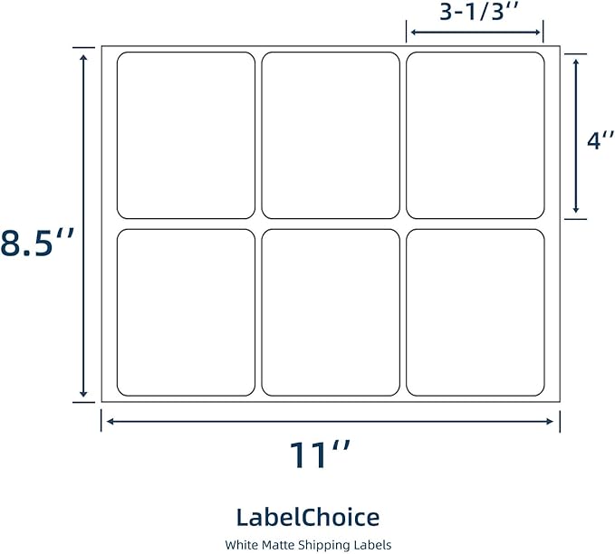 100 Sheets 600 Pcs 3 - 1/3 x 4 6 Up Shipping Address Labels for Laser & Inkjet Printers, 3 - 1/3" x 4" 6 per Sheet Shipping Mailing Stickers, 6 Labels per Page | Laser Inkjet Printer Labels - TrueDesk