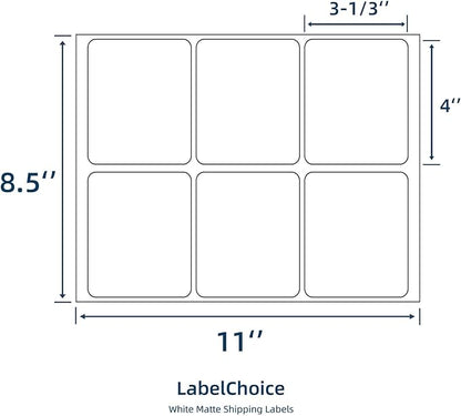 100 Sheets 600 Pcs 3 - 1/3 x 4 6 Up Shipping Address Labels for Laser & Inkjet Printers, 3 - 1/3" x 4" 6 per Sheet Shipping Mailing Stickers, 6 Labels per Page | Laser Inkjet Printer Labels - TrueDesk