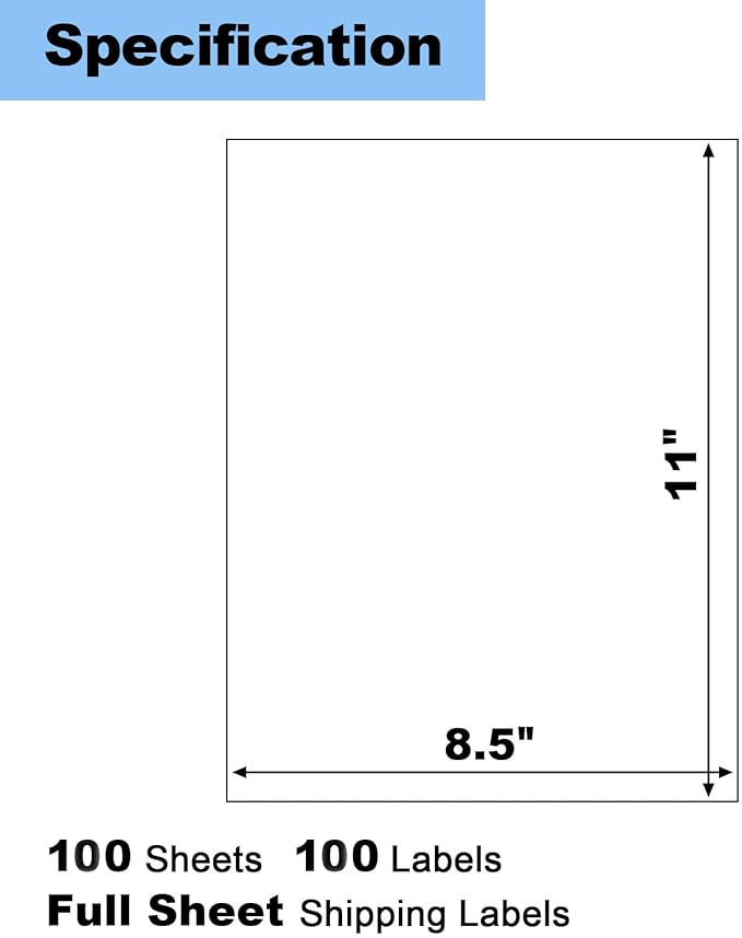 100 Sheets Full Sheet Labels with Back Slit 8.5"x11", Blank White Sticker Paper for Laser & Inkjet Printers, Risepekt Strong Adesive Full Page Mailing Labels, Whole Page Labels | Laser Inkjet Printer Labels - TrueDesk