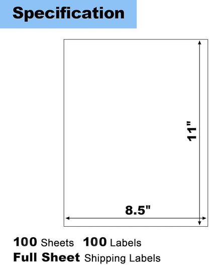 100 Sheets Full Sheet Labels with Back Slit 8.5"x11", Blank White Sticker Paper for Laser & Inkjet Printers, Risepekt Strong Adesive Full Page Mailing Labels, Whole Page Labels | Laser Inkjet Printer Labels - TrueDesk