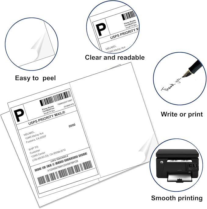 1000 Labels Half Sheet Shipping Labels, 8.5" x 5.5" Adhesive Sticker Papers, Half Page Self Adhesive Mailing Label for for FBA, Packages and Mailings, 500 Sheets | Laser Inkjet Printer Labels - TrueDesk