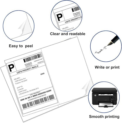 1000 Labels Half Sheet Shipping Labels, 8.5" x 5.5" Adhesive Sticker Papers, Half Page Self Adhesive Mailing Label for for FBA, Packages and Mailings, 500 Sheets | Laser Inkjet Printer Labels - TrueDesk
