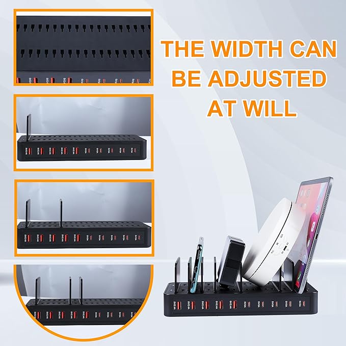 100W 10 - Port Smart Charging Station | 5 USB - A & 5 USB - C Ports | Organized Design for Cellphones, Tablets, Watches & More (Black) | Charging Stations - TrueDesk