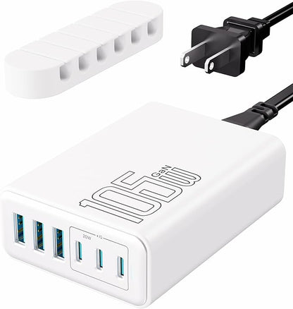 105W USB C Fast Charger, 6 - Port Desktop GaN USB Charging Station Hub, USB C Charger Block Wall Charger for iPhone 17/16/15/14/13/12/11, iPad, Samsung and More (Cable Organizer Included) | Charging Stations - TrueDesk