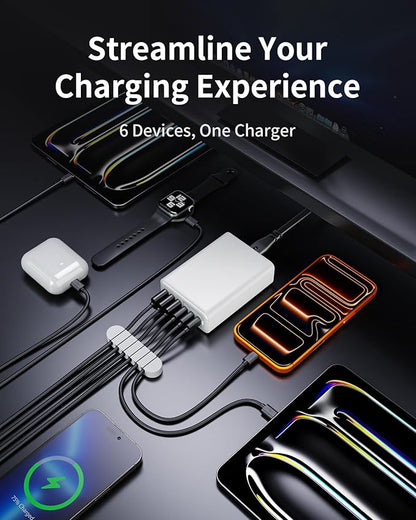 105W USB C Fast Charger, 6 - Port Desktop GaN USB Charging Station Hub, USB C Charger Block Wall Charger for iPhone 17/16/15/14/13/12/11, iPad, Samsung and More (Cable Organizer Included) | Charging Stations - TrueDesk
