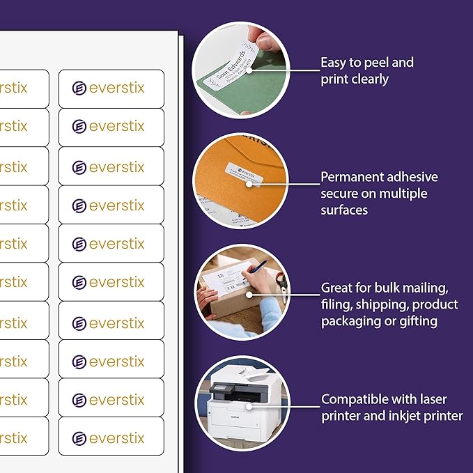 1/2" x 1 - 3/4", 100 Sheets, 8000 Return Address Labels for Laser & Inkjet Printers, Letter Size | Laser Inkjet Printer Labels - TrueDesk