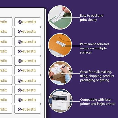 1/2" x 1 - 3/4", 100 Sheets, 8000 Return Address Labels for Laser & Inkjet Printers, Letter Size | Laser Inkjet Printer Labels - TrueDesk