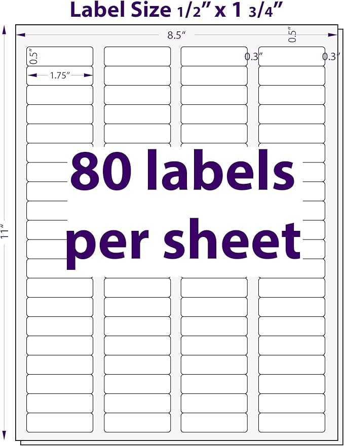 1/2" x 1 - 3/4", 25 Sheets, 2000 Return Address Labels for Laser & Inkjet Printers, Letter Size | Laser Inkjet Printer Labels - TrueDesk