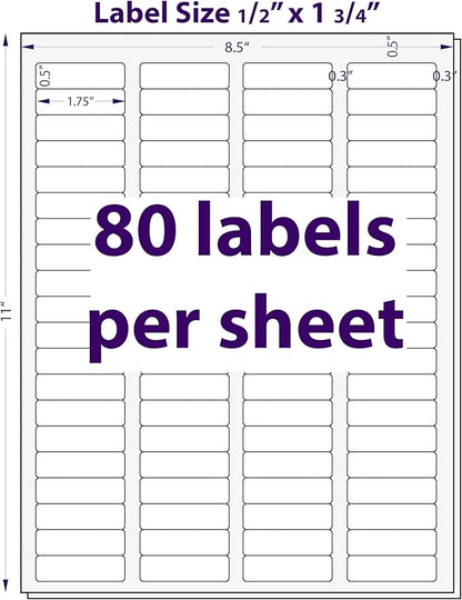 1/2" x 1 - 3/4", 25 Sheets, 2000 Return Address Labels for Laser & Inkjet Printers, Letter Size | Laser Inkjet Printer Labels - TrueDesk