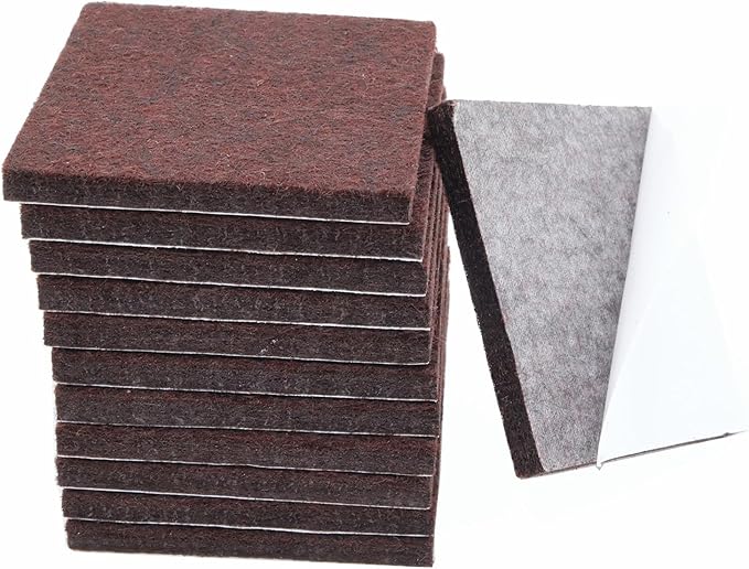 12Pcs Square Felt Furniture Pads, 2 inch x 2 inch Self Adhesive Cuttable Anti Scratch Floor Protectors for Furniture Legs Hardwood Floor, Brown, 50mm | Furniture Pads - TrueDesk