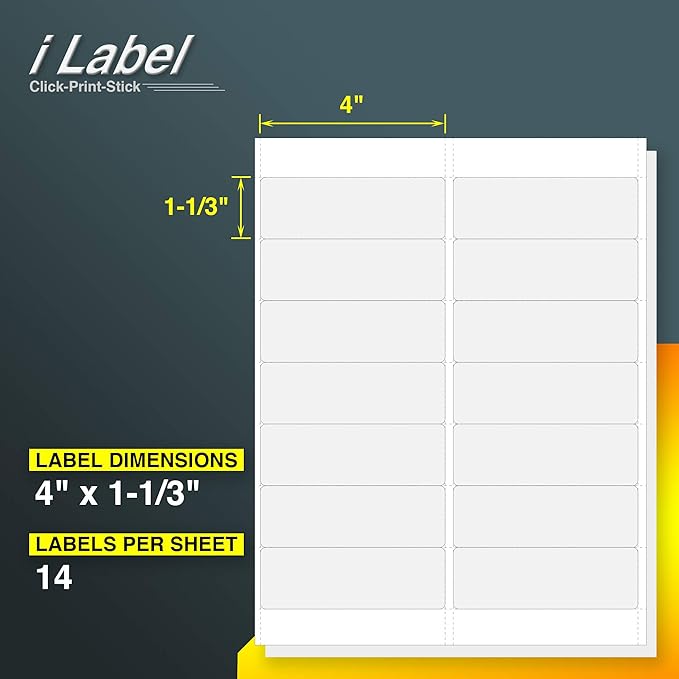 14UP 4" x 1 - 1/3" Address Labels for Laser & Inkjet Printers[100 Sheets,1400 Labels] | Laser Inkjet Printer Labels - TrueDesk