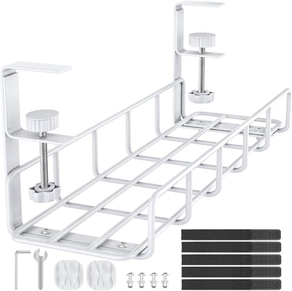 15.7” Under Desk Cable Management Tray, No Drill Heavy Duty Steel Standing Desk Cable Management, Wire Management Tray Cable Rack with Clamp Mount, Adjustable Metal Under Desk Tray (White, 1 Pack) | Racks Cabinets - TrueDesk