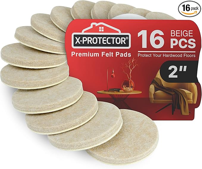16 Heavy - Duty Felt Furniture Pads 2” 1/4” Thick X - Protector! Round Felt Pads for Furniture Feet - The Best Felt Floor Protectors for Furniture to Prevent Scratches. Protect Your Hard Floor! (Beige) | Furniture Pads - TrueDesk