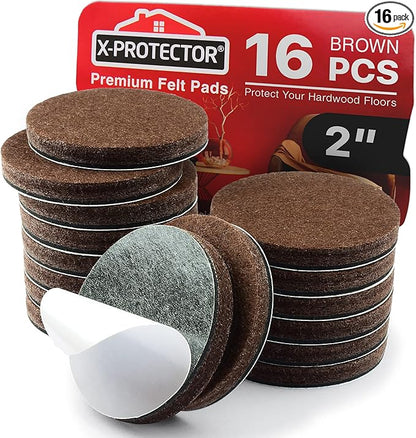 16 Heavy - Duty Felt Furniture Pads 2” 1/4” Thick X - Protector! Round Felt Pads for Furniture Feet - The Best Felt Floor Protectors for Furniture to Prevent Scratches. Protect Your Hard Floor! (Brown) | Furniture Pads - TrueDesk