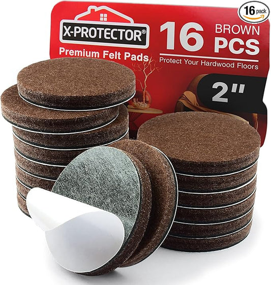 16 Heavy - Duty Felt Furniture Pads 2” 1/4” Thick X - Protector! Round Felt Pads for Furniture Feet - The Best Felt Floor Protectors for Furniture to Prevent Scratches. Protect Your Hard Floor! (Brown) | Furniture Pads - TrueDesk