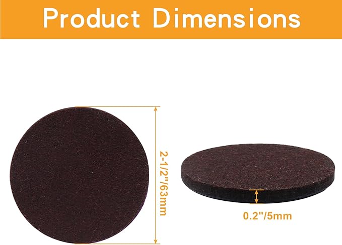 16 Pcs 2 - 1/2”/63mm Felt Furniture Pads Brown Round Self Adhesive Furniture Pads 5mm Thick Anti Scratch Floor Protectors for Furniture Feet Chair Legs | Furniture Pads - TrueDesk