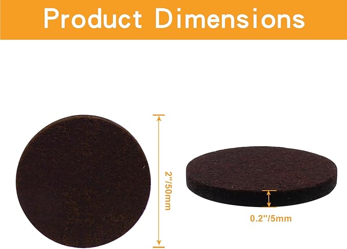 16 Pcs 2”/50mm Felt Furniture Pads Brown Round Self Adhesive Furniture Pads 5mm Thick Anti Scratch Floor Protectors for Furniture Feet Chair Legs | Furniture Pads - TrueDesk