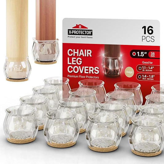16 PCS Chair Leg Floor Protectors with Felt Pads X - Protector - 1.4" - 1.8" - Furniture Pads for Hardwood Floors - Clear Chair Pads - Floor Protectors for Chairs - Beige Chair Leg Covers! | Furniture Pads - TrueDesk