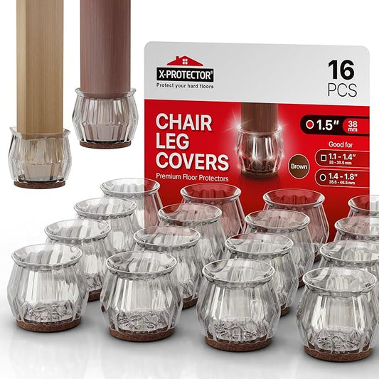 16 PCS Chair Leg Floor Protectors with Felt Pads X - Protector - 1.4" - 1.8" - Furniture Pads for Hardwood Floors - Clear Chair Pads - Floor Protectors for Chairs - Brown Chair Leg Covers! | Furniture Pads - TrueDesk