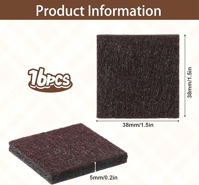 16 PCS Square Felt Furniture Pads, 1.5 X 1.5 Inch Chair Leg Floor Protectors Self Adhesive Cuttable Felt Furniture Leg Pads Anti Scratch Floor Protectors for Hardwood Floors, Brown | Furniture Pads - TrueDesk