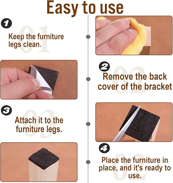 16 PCS Square Felt Furniture Pads, 1.5 X 1.5 Inch Chair Leg Floor Protectors Self Adhesive Cuttable Felt Furniture Leg Pads Anti Scratch Floor Protectors for Hardwood Floors, Brown | Furniture Pads - TrueDesk