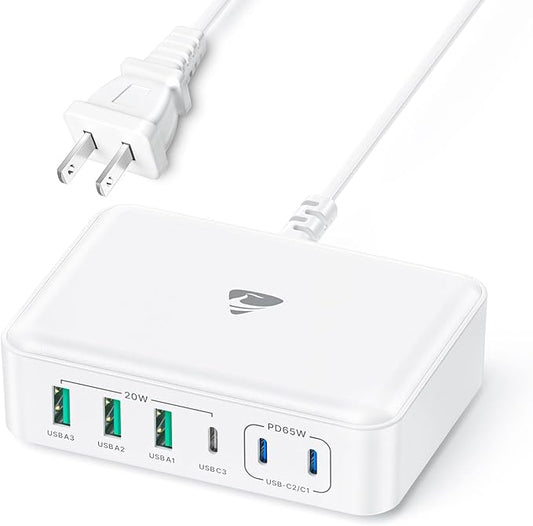 165W USB C Charger Block, 6 Port Multi USB - C Charging Station,65W PD Fast USBC Gan Charger Station Hub Dock for Multiple Devices, Laptop Type C Charge for MacBook/iPhone 16/iPad/Galaxy S25(5FT Cord) | Wall Chargers - TrueDesk