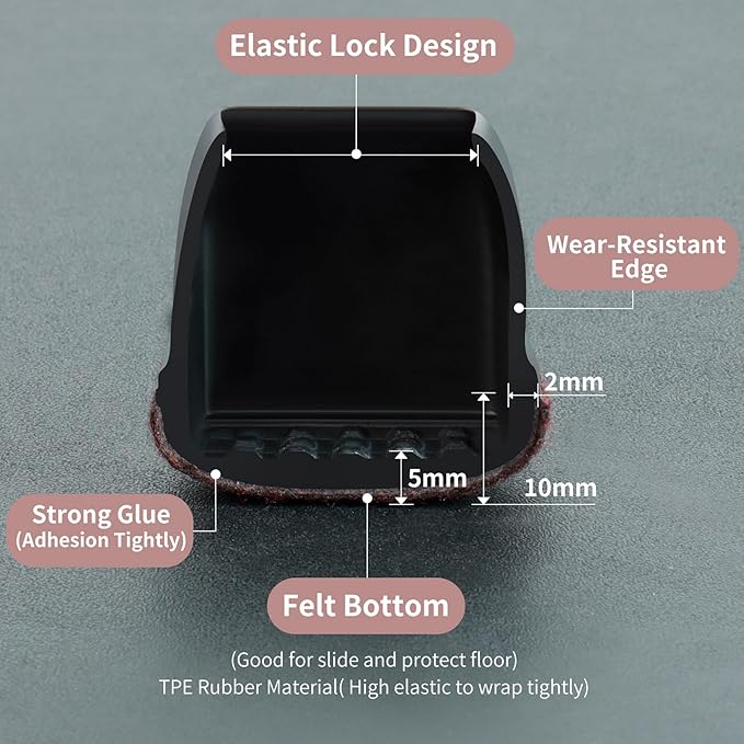 16PCS Extra Large Chair Leg Floor Protectors, Felt Furniture Pads for Hardwood Floors, Square Black Sofa Bed Dining Table Chair Leg Covers to Protect Floors and Prevent Scratches & Noise(Fit:1.5" - 2") | Furniture Cups - TrueDesk