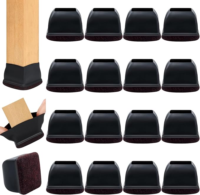 16PCS Extra Large Chair Leg Floor Protectors, Felt Furniture Pads for Hardwood Floors, Square Black Sofa Bed Dining Table Chair Leg Covers to Protect Floors and Prevent Scratches & Noise(Fit:1.5" - 2") | Furniture Cups - TrueDesk