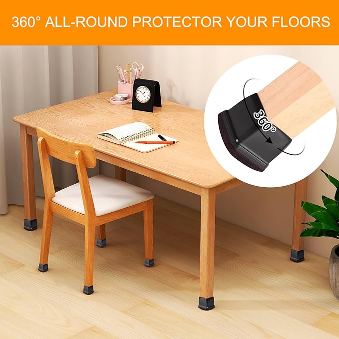 16PCS Extra Large Chair Leg Floor Protectors, Felt Furniture Pads for Hardwood Floors, Square Black Sofa Bed Dining Table Chair Leg Covers to Protect Floors and Prevent Scratches & Noise(Fit:1.5" - 2") | Furniture Cups - TrueDesk