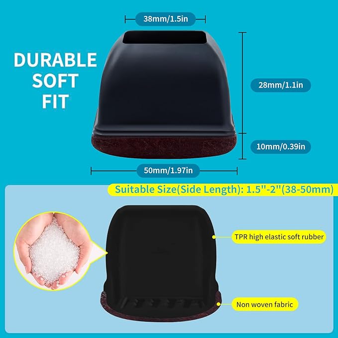 16PCS Extra Large Chair Leg Floor Protectors, Felt Furniture Pads for Hardwood Floors, Square Black Sofa Bed Dining Table Chair Leg Covers to Protect Floors and Prevent Scratches & Noise(Fit:1.5" - 2") | Furniture Cups - TrueDesk