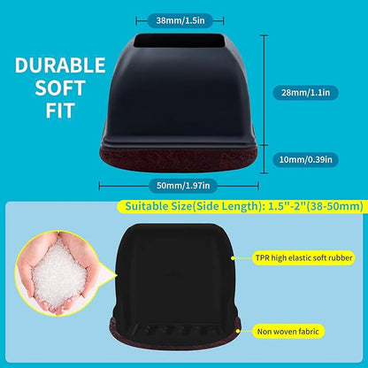 16PCS Extra Large Chair Leg Floor Protectors, Felt Furniture Pads for Hardwood Floors, Square Black Sofa Bed Dining Table Chair Leg Covers to Protect Floors and Prevent Scratches & Noise(Fit:1.5" - 2") | Furniture Cups - TrueDesk