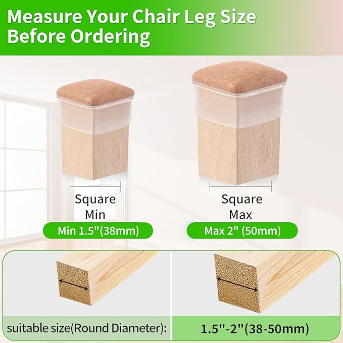 16PCS Extra Large Chair Leg Floor Protectors, Felt Furniture Pads for Hardwood Floors, Square Clear Sofa Bed Dining Table Chair Leg Covers to Protect Floors and Prevent Scratches & Noise(Fit:1.5" - 2") | Furniture Cups - TrueDesk