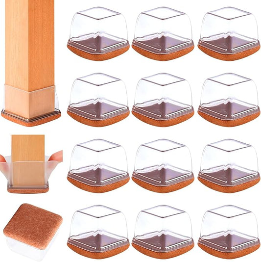 16PCS Extra Large Chair Leg Floor Protectors, Felt Furniture Pads for Hardwood Floors, Square Clear Sofa Bed Dining Table Chair Leg Covers to Protect Floors and Prevent Scratches & Noise(Fit:1.5" - 2") | Furniture Cups - TrueDesk