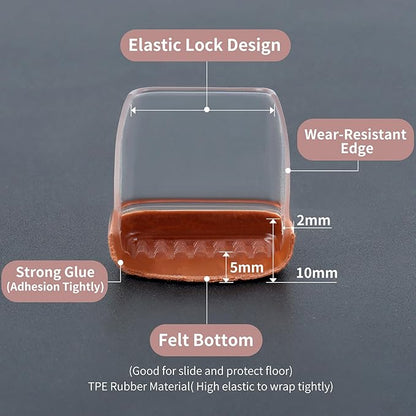 16PCS Extra Large Chair Leg Floor Protectors, Felt Furniture Pads for Hardwood Floors, Square Clear Sofa Bed Dining Table Chair Leg Covers to Protect Floors and Prevent Scratches & Noise(Fit:1.5" - 2") | Furniture Cups - TrueDesk
