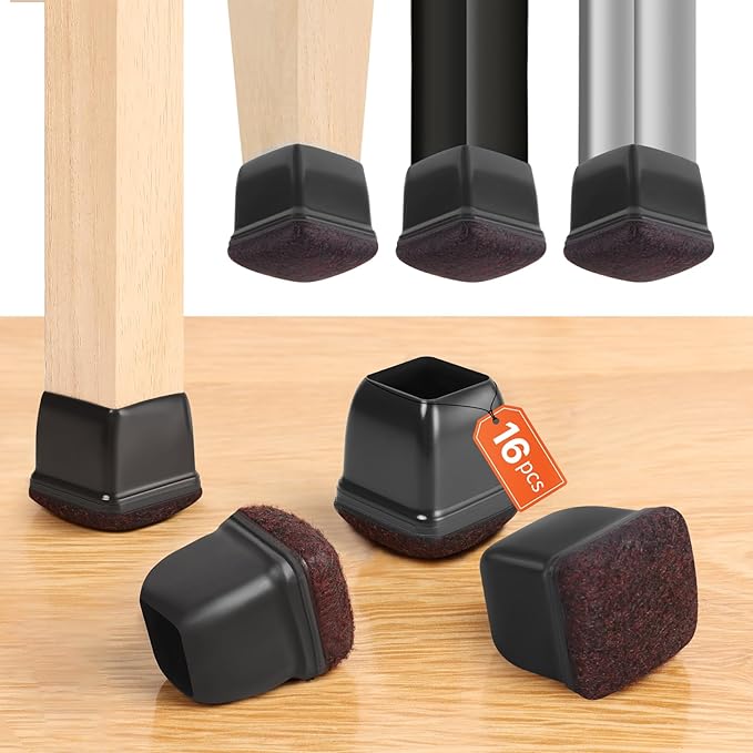 16PCS Silicone Chair Leg Caps, Chair Leg Floor Protectors for Hardwood Floors, Square Felt Chair Pads, Barstool Desk Black Furniture Feet Floor Protectors, Anti - Scratches, Reduce Noise(Fit: 0.75" - 1") | Furniture Cups - TrueDesk