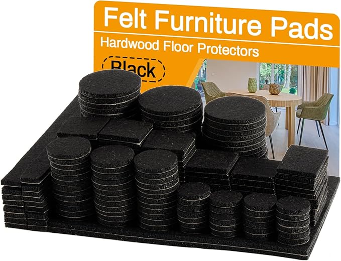 182PCS Felt Furniture Pads - Chair Leg Floor Protectors Hardwood Seven Sizes Black Felt Pads Furniture Chair Protectors Premium Furniture Feet Pads Table Leg Pads Self - Stick Design | Furniture Pads - TrueDesk